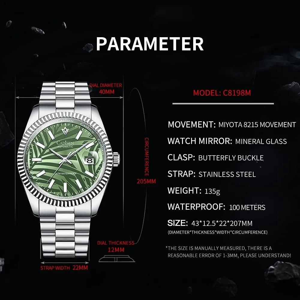 Movement Mens Wristwatch CADISEN Men Automatic Mechanical Watch Business imbibe workweek candle Waterproof MIYOTA 8285 