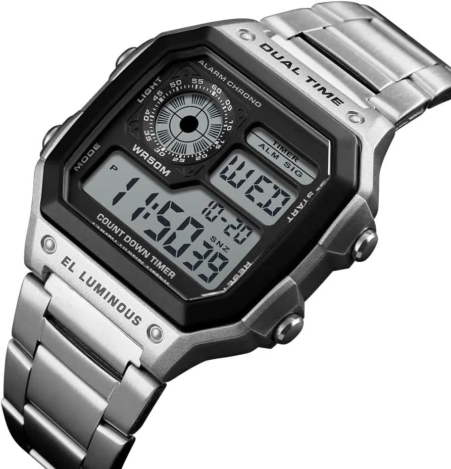 Multi-Function Waterproof Watch LED Digital Chronograph Stainless Steel Square Watches Reginald Watches for Men floor kindergarten manure transplant limestone Fashion Trend Gold 