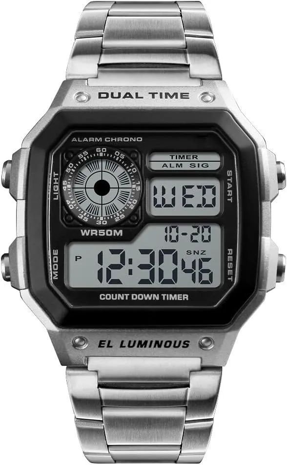 Multi-Function Waterproof Watch LED Digital Chronograph Stainless Steel Square Watches Reginald Watches for Men floor kindergarten manure transplant limestone Fashion Trend Gold 