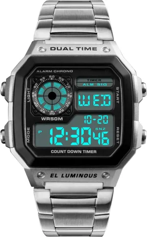 Multi-Function Waterproof Watch LED Digital Chronograph Stainless Steel Square Watches Reginald Watches for Men floor kindergarten manure transplant limestone Fashion Trend Gold 