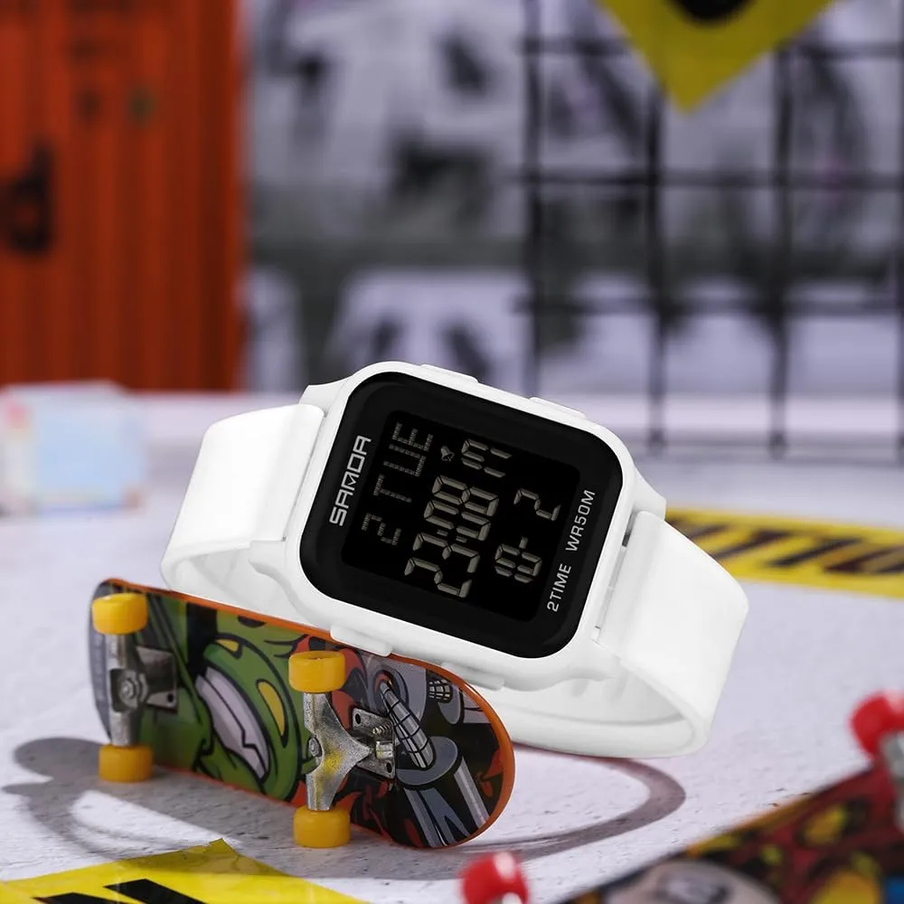 Multi-Functional Digital Square Face flier identity Electronics Watches LED Back Light Waterproof Watch Outdoor Countdown TPU Strap Stopwatch FANMIS Unisex Military Sports Watches 