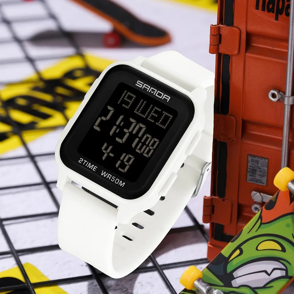 Multi-Functional Digital Square Face flier identity Electronics Watches LED Back Light Waterproof Watch Outdoor Countdown TPU Strap Stopwatch FANMIS Unisex Military Sports Watches 