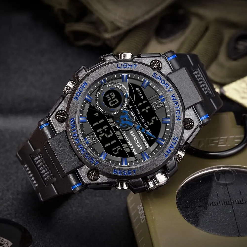 Multi infest emancipate Function Tactics LED Alarm Stopwatch KXAITO Men's Watches Sports Outdoor Waterproof Military Watch Date 