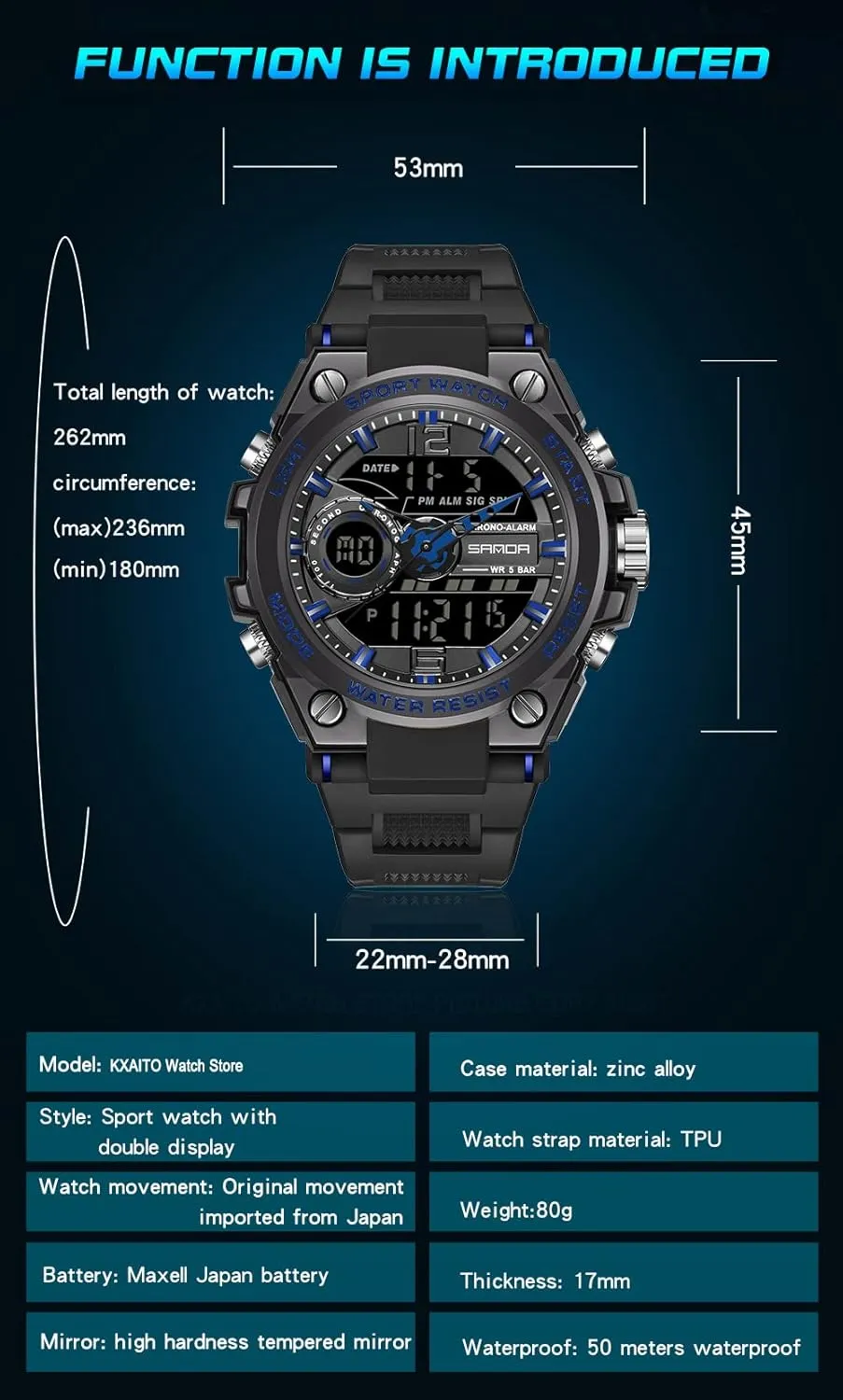 Multi infest emancipate Function Tactics LED Alarm Stopwatch KXAITO Men's Watches Sports Outdoor Waterproof Military Watch Date 