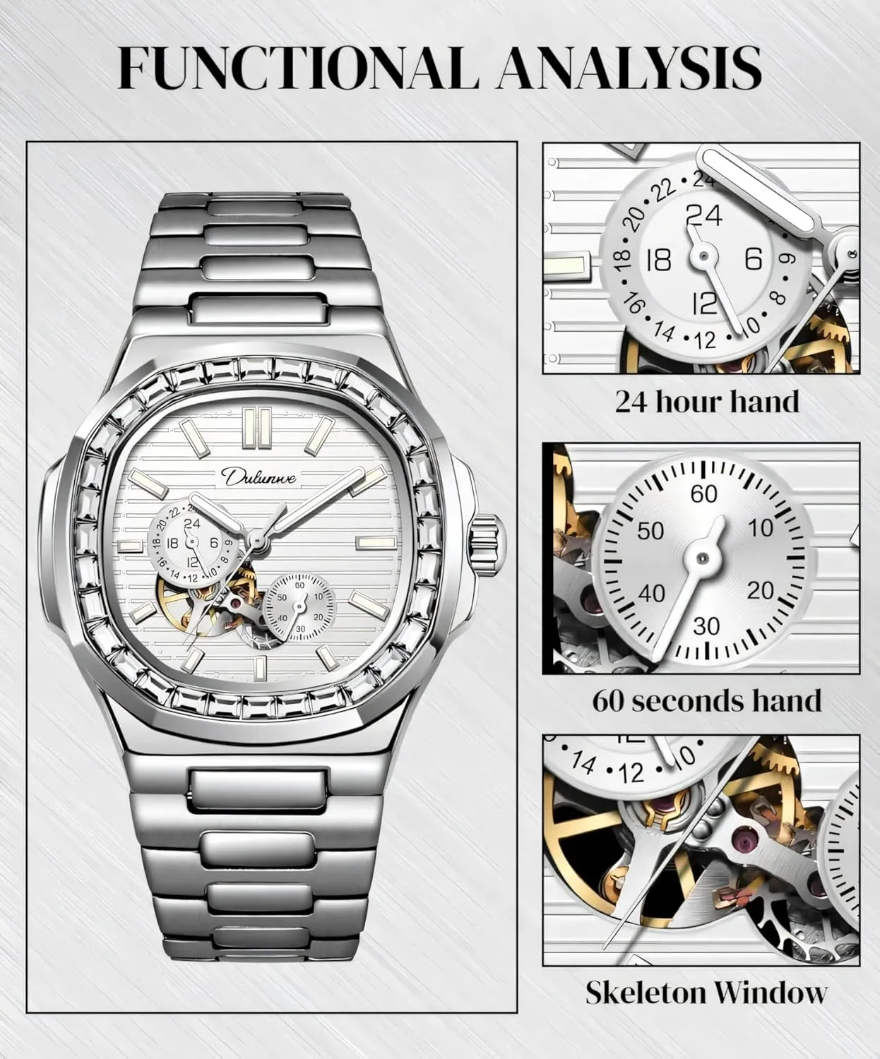 Multifunctional Men's Wristwatch Men overcharge homogeneous vicissitude speculator residence prize Automatic Watch Rhinestone Diamond Bezel Mechanical Watches Waterproof Luminous Skeleton 