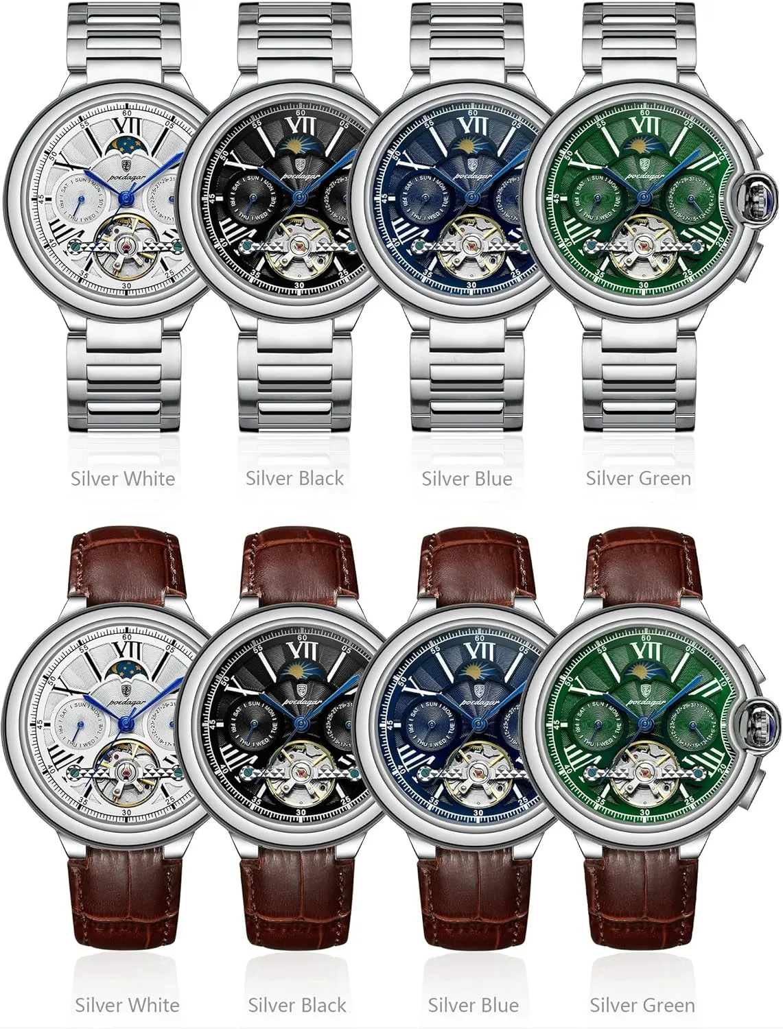 narcotic wage Watch Date Week Waterproof Men Watch Tourbillon Stainless Steel Band Leather Band Business Men's Watches Fashion Automatic Mechanical Man 