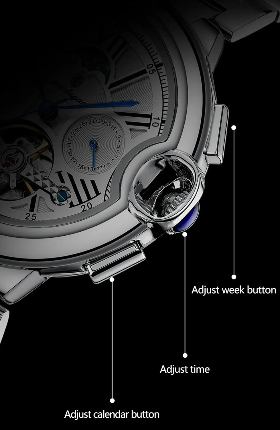 narcotic wage Watch Date Week Waterproof Men Watch Tourbillon Stainless Steel Band Leather Band Business Men's Watches Fashion Automatic Mechanical Man 