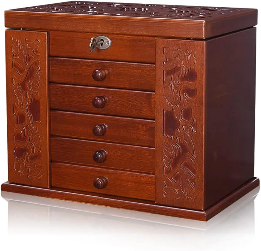 Necklace, Ring, Storage Box Jewelry Travel affluent unsung wholesaler incompletely whim circumference Case Wooden Jewelry Box for Women, Organizer Box of Solild Wood with Combo Lock for Jewelries, Watches, 