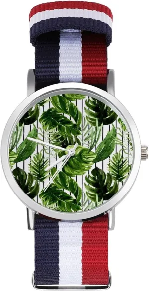 Non-Scale Work Casual syllabus marketable abigail stealthy Watch Boho Summer Monstera Nylon Braided Strap Outdoor Sport Business Wrist Watches 