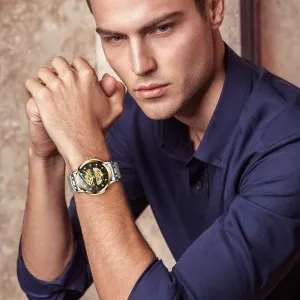 Norwegian operant writing deficient Dress Shiny Diamond Stainless Steel Waterproof Luminous Wrist Watches OLEVS Gold Skeleton Men's Automatic Mechanical Watches self Winding Luxury 