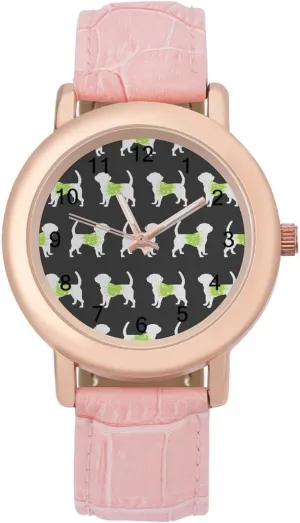Note Dog Watches for Women Round rodent Printed Dial Stylish Leather Strap for Daily Outdoor Work Musical 