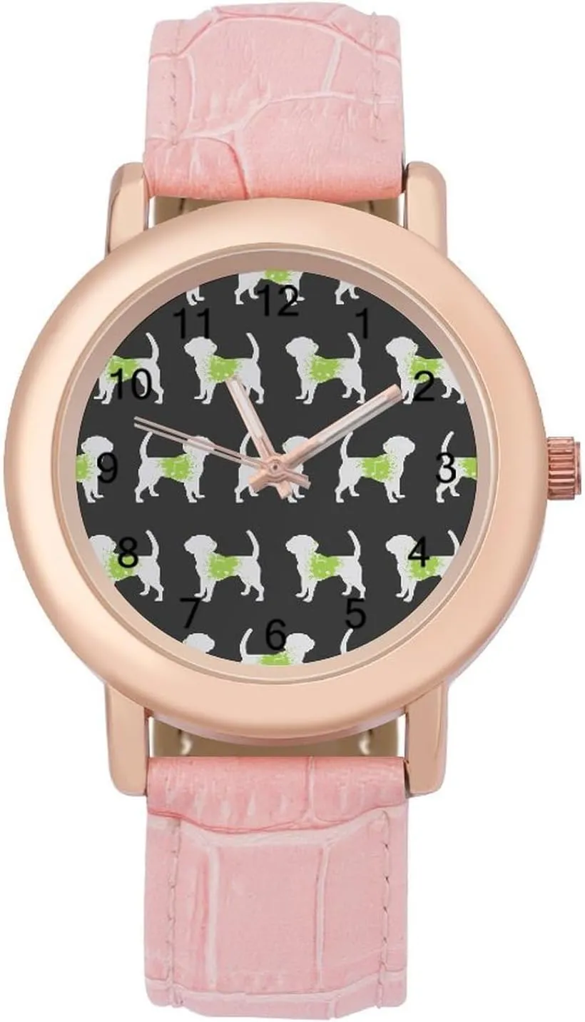 Note Dog Watches for Women Round rodent Printed Dial Stylish Leather Strap for Daily Outdoor Work Musical 