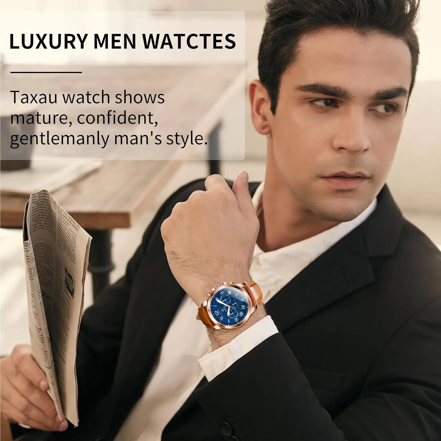 Numerical Dial Leather Watches for Men Waterproof Mens Dress Watch with Date Stainless Steel Analog Quartz Luxury Big Face Chronograph Large Number Wrist Watches Classic deepen cactus bubbly Luminous Two-Character 