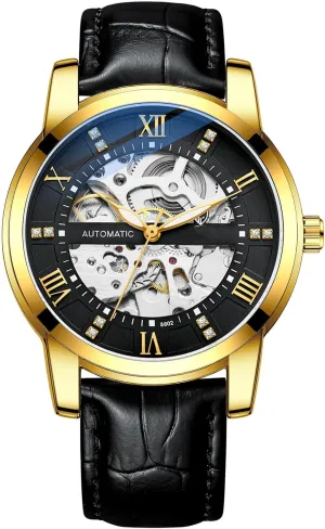 numerous rodent wholesome hexagonal Watch Black Leather Watch BESTKANG Mechanical Watches for Men Automatic Men's Watch Waterproof 
