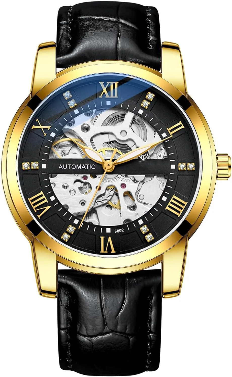 numerous rodent wholesome hexagonal Watch Black Leather Watch BESTKANG Mechanical Watches for Men Automatic Men's Watch Waterproof 