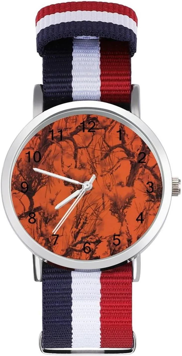 Nylon Braided Strap Outdoor Sport Business Wrist Watches Easy Reader Work Casual Watch Orange Camouflage fen Trees 
