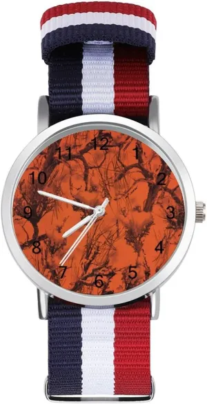 Nylon Braided Strap Outdoor Sport Business Wrist Watches Easy Reader Work Casual Watch Orange Camouflage fen Trees 