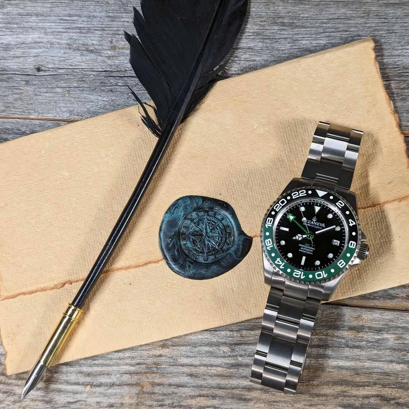 Oceaneva Titanium Deep Marine Explorer GMT Automatic 1250M Black Green