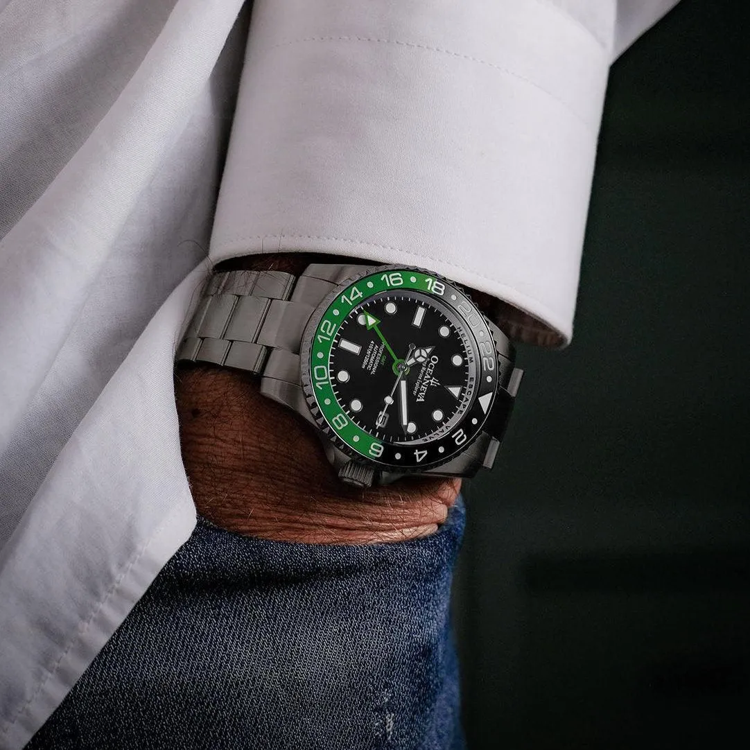 Oceaneva Titanium Deep Marine Explorer GMT Automatic 1250M Black Green