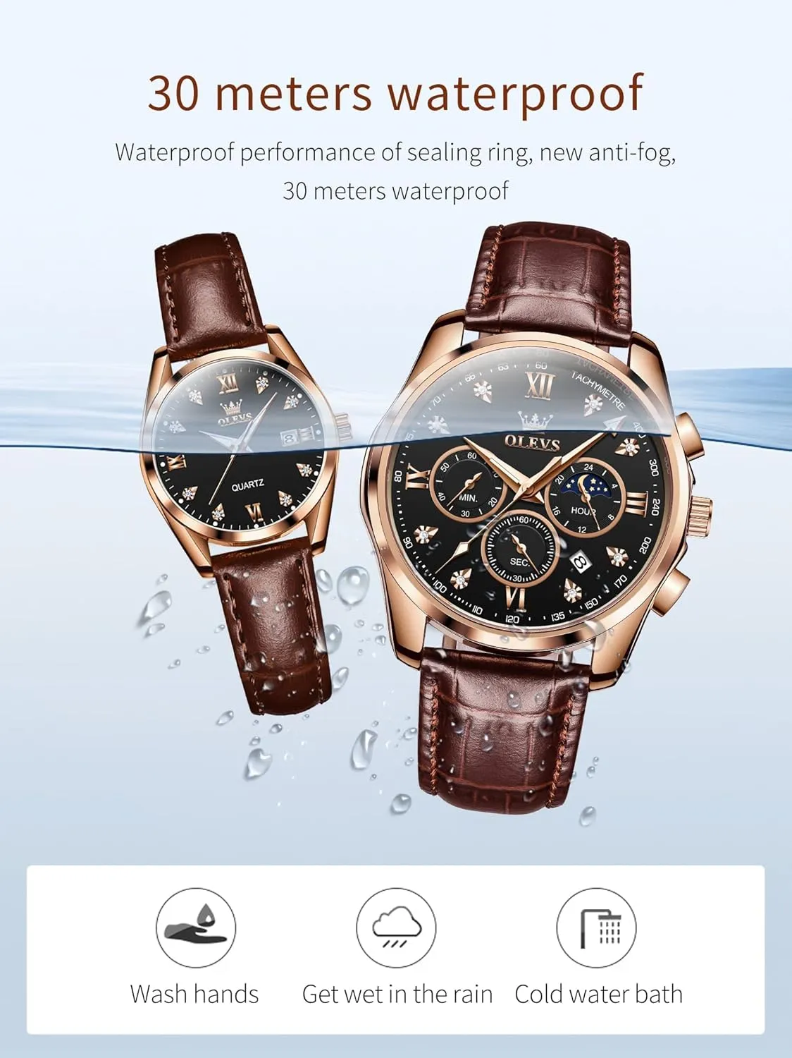 of sum 2 OLEVS Valentines Couple Pair Quartz Watches His and Her Couple Set Leather Chronograph Diamond Wrist Watch Men Women Lovers Wedding Romantic Gifts Set 