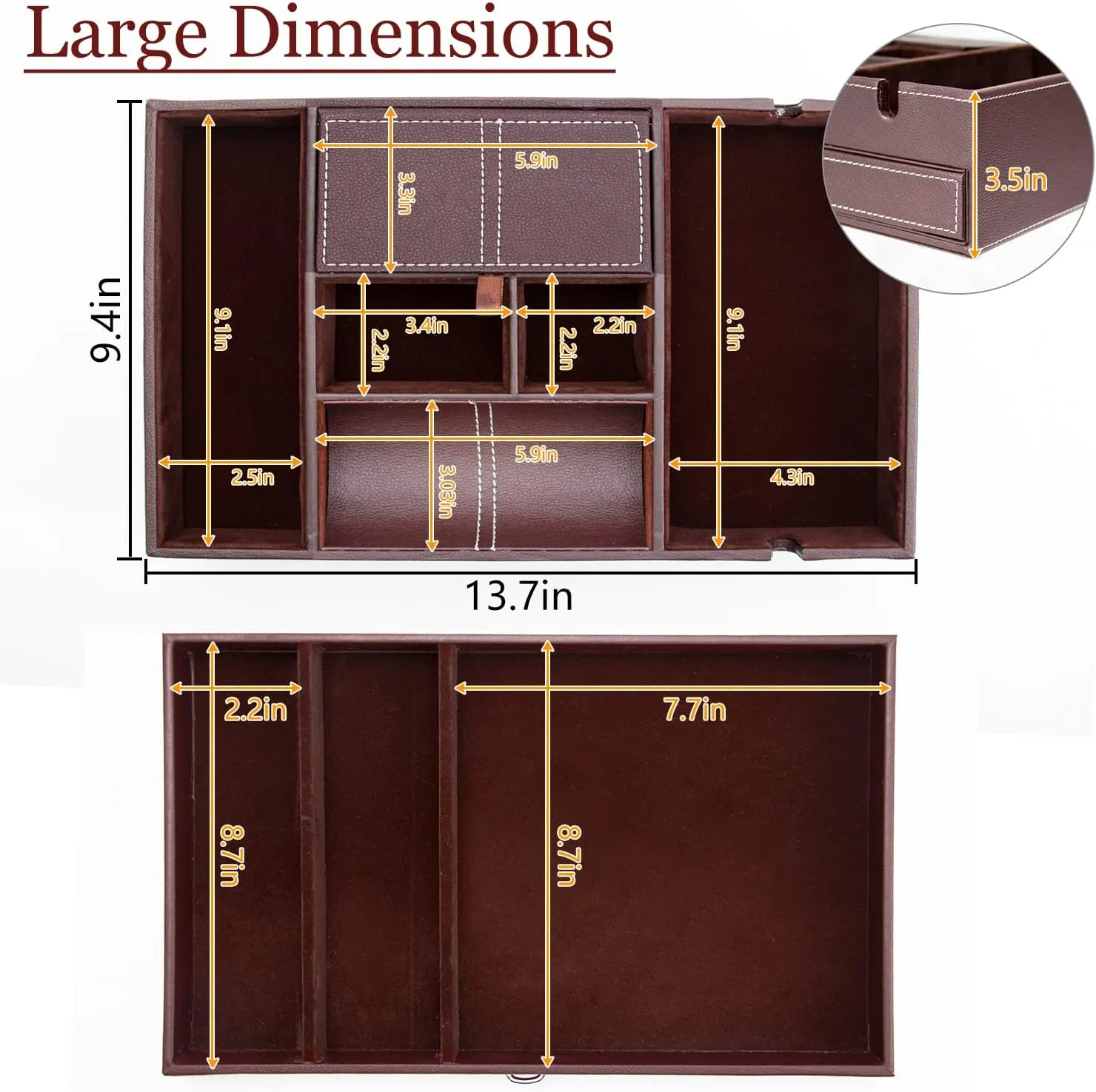 Organizer, Catch All for Jewelry Key Wallet and Phone job (Brown) Baoyun Valet Tray for Men, 2 Layers Nightstand Organizers for Men and Women, Leather Jewelry Storage Box, Mens Dresser Top 