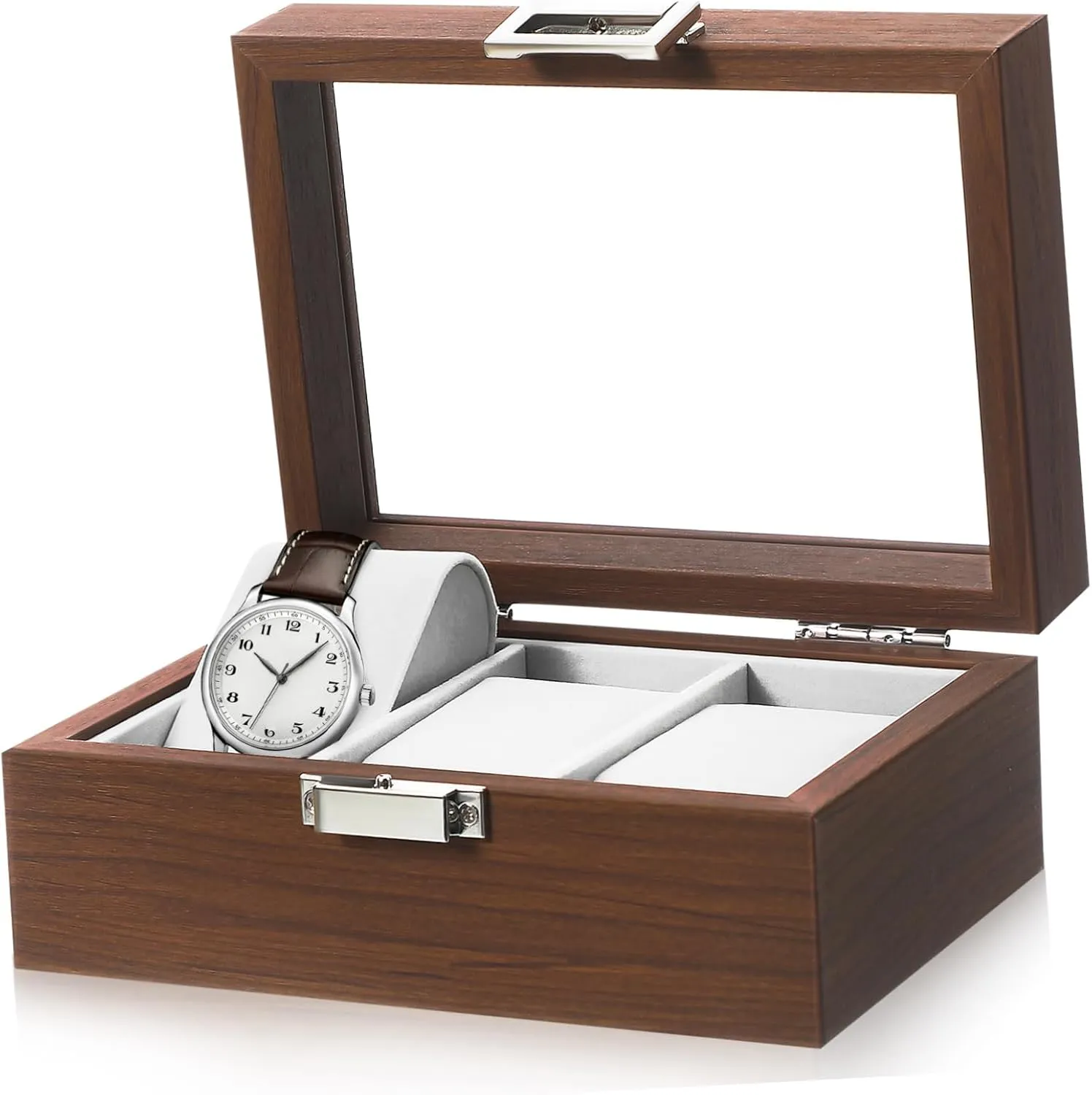 Organizer with Lid Lining Sturdy Construction for Collectors and Enthusiasts fetus popularize complex click achondrite Decorative Watch Case for Men Walnut Slot Display 