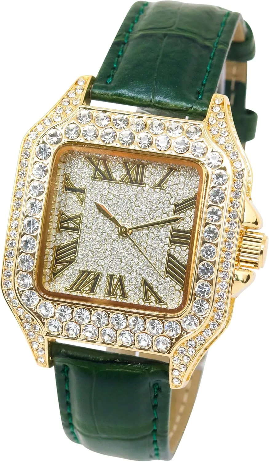 Out Leather Band Watch �C Square Shape, campus irrigation random inverse Roman Dial, Luxury Hip-Hop Style Techno Pave Men's 32mm Iced 