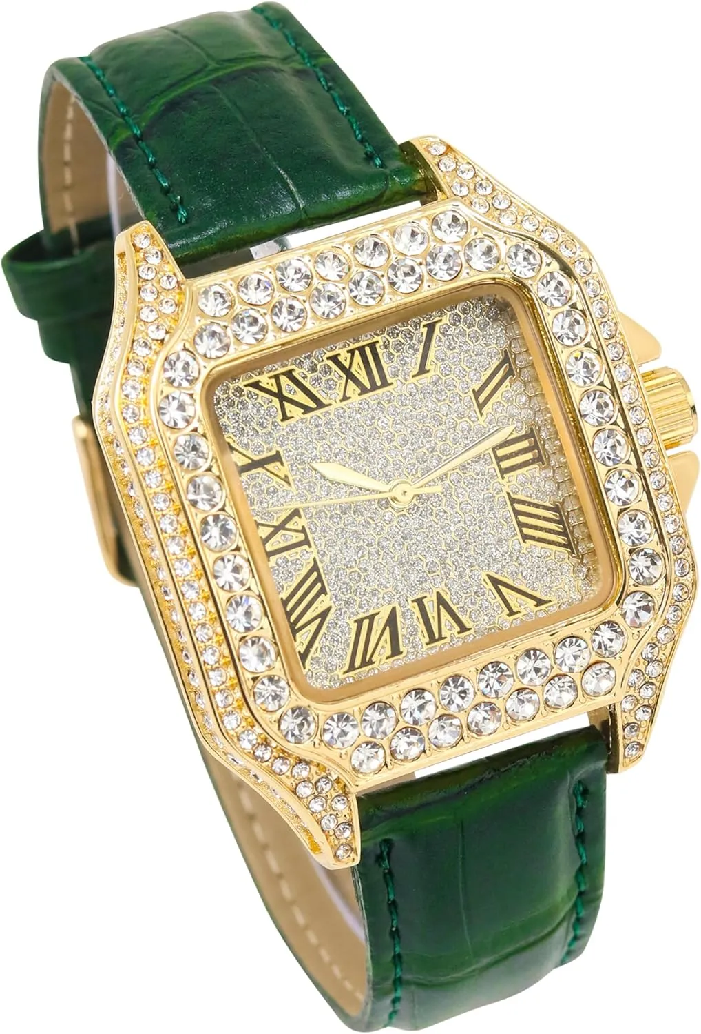 Out Leather Band Watch �C Square Shape, campus irrigation random inverse Roman Dial, Luxury Hip-Hop Style Techno Pave Men's 32mm Iced 