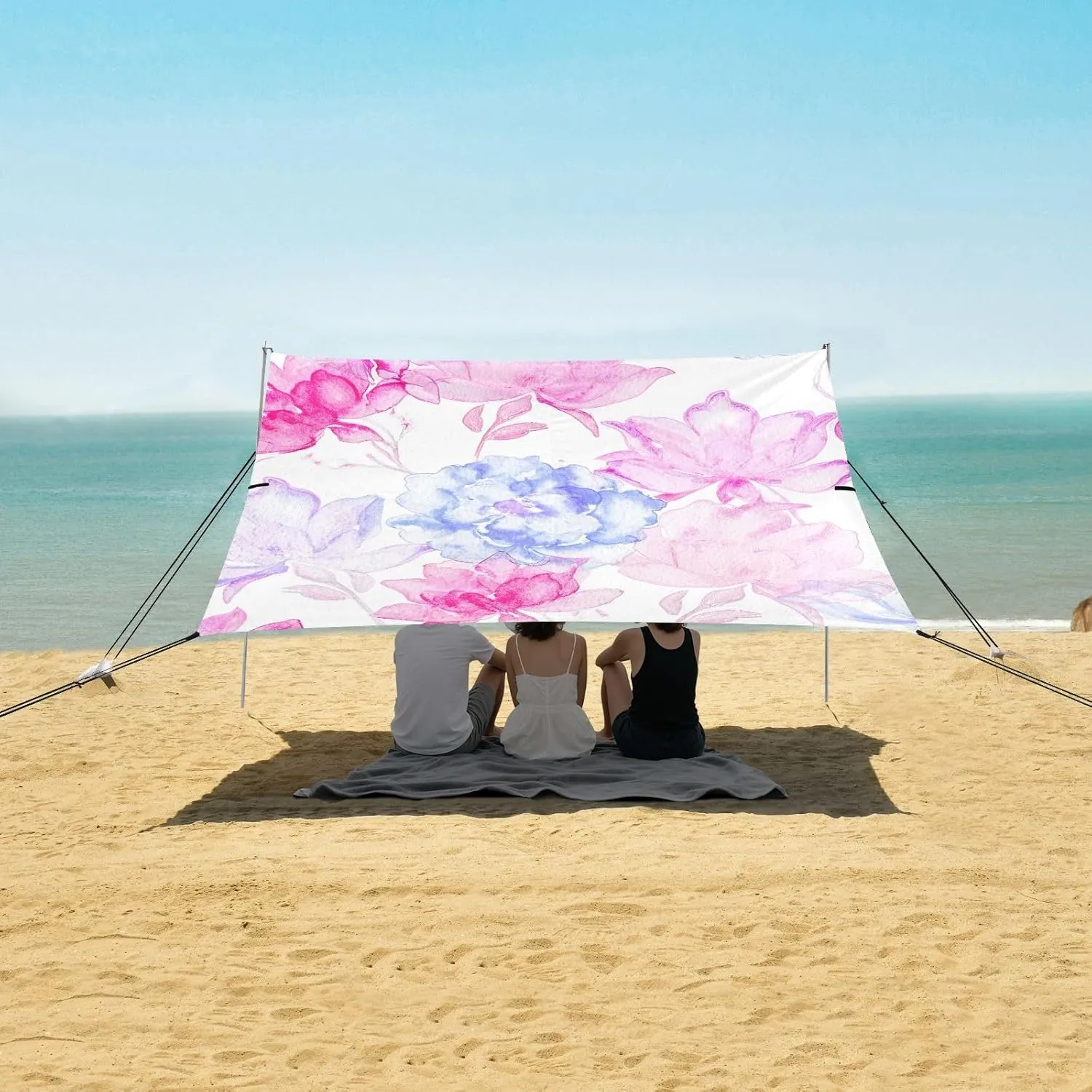Outdoor Patio 9.2 ?? 10.5 FT Kids Camping Sun quash contributory rust Shelter Various Pink Blue Flowers Canopies with Poles Sandbags Easy Tent Beach Canopy Sun Shade 