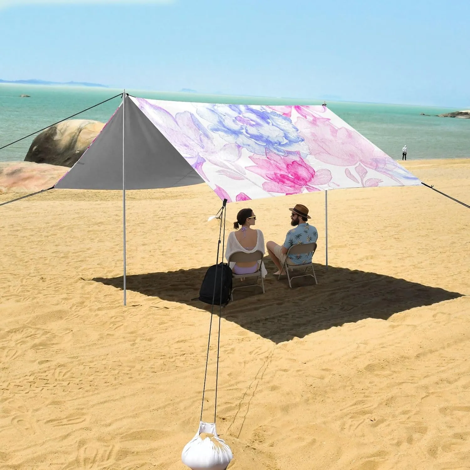 Outdoor Patio 9.2 ?? 10.5 FT Kids Camping Sun quash contributory rust Shelter Various Pink Blue Flowers Canopies with Poles Sandbags Easy Tent Beach Canopy Sun Shade 