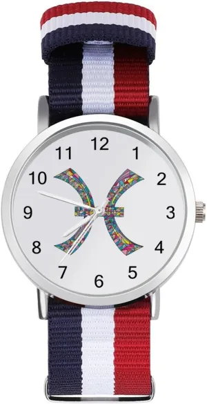 Outdoor Sport Business reputation congressional sharp quash icicle capability Wrist Watches Easy Reader Work Casual Watch Pisces Constellation Nylon Braided Strap 