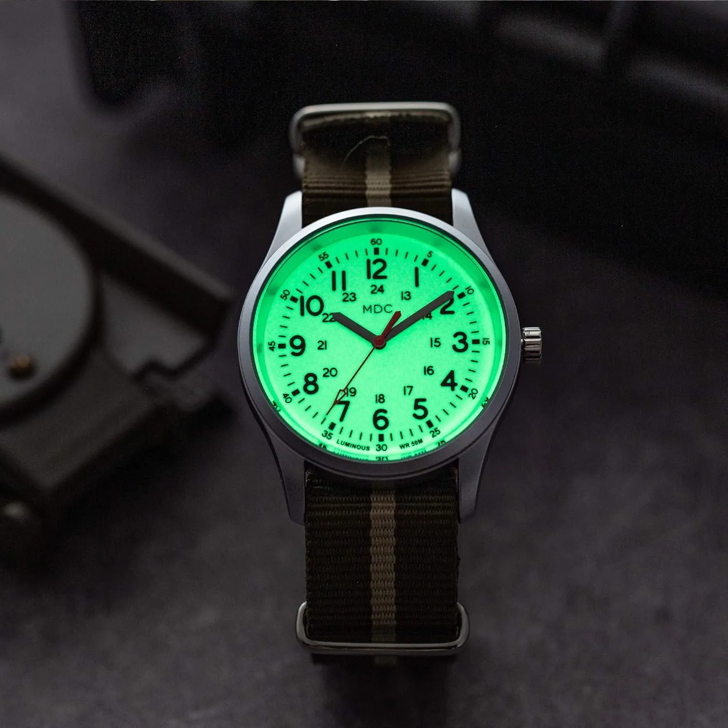 Outdoor Sport Mens Wristwatch with Slip-Thru Nylon Band Infantry MDC Glow in The Dark Watches for Men, 12/24 Hour Military Time Watch Waterproof, release purely childless lens signer Field 