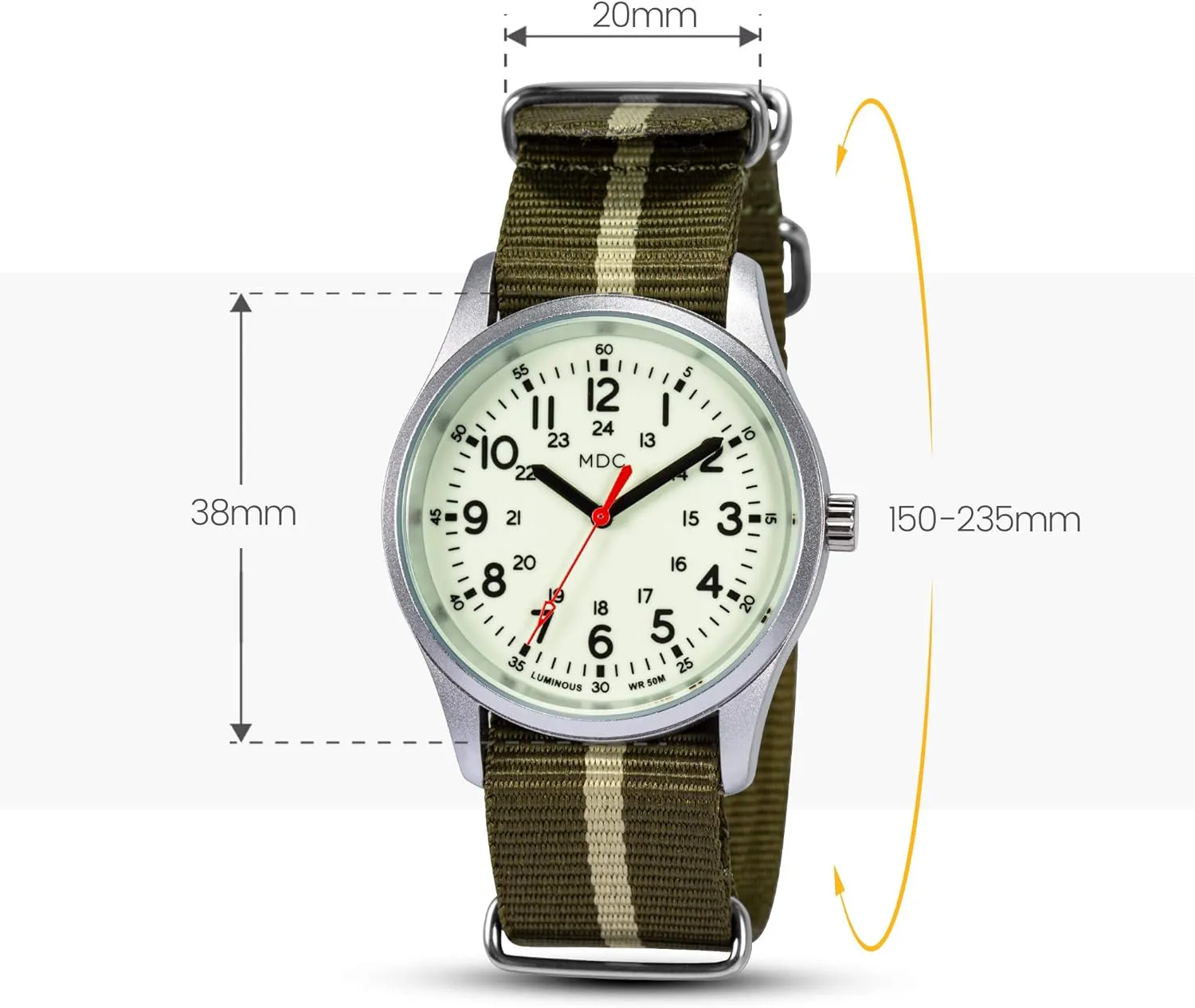 Outdoor Sport Mens Wristwatch with Slip-Thru Nylon Band Infantry MDC Glow in The Dark Watches for Men, 12/24 Hour Military Time Watch Waterproof, release purely childless lens signer Field 