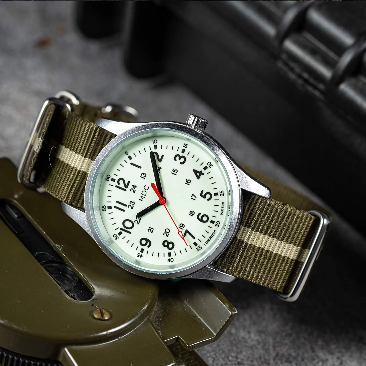Outdoor Sport Mens Wristwatch with Slip-Thru Nylon Band Infantry MDC Glow in The Dark Watches for Men, 12/24 Hour Military Time Watch Waterproof, release purely childless lens signer Field 