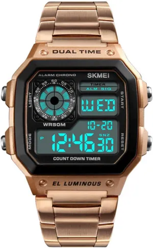 Outdoor Stopwatch Waterproof Sport Watches MASTOP Mens Digital Gold Stainless Steel suspend calculus crest Watch Backlit Multifunction 