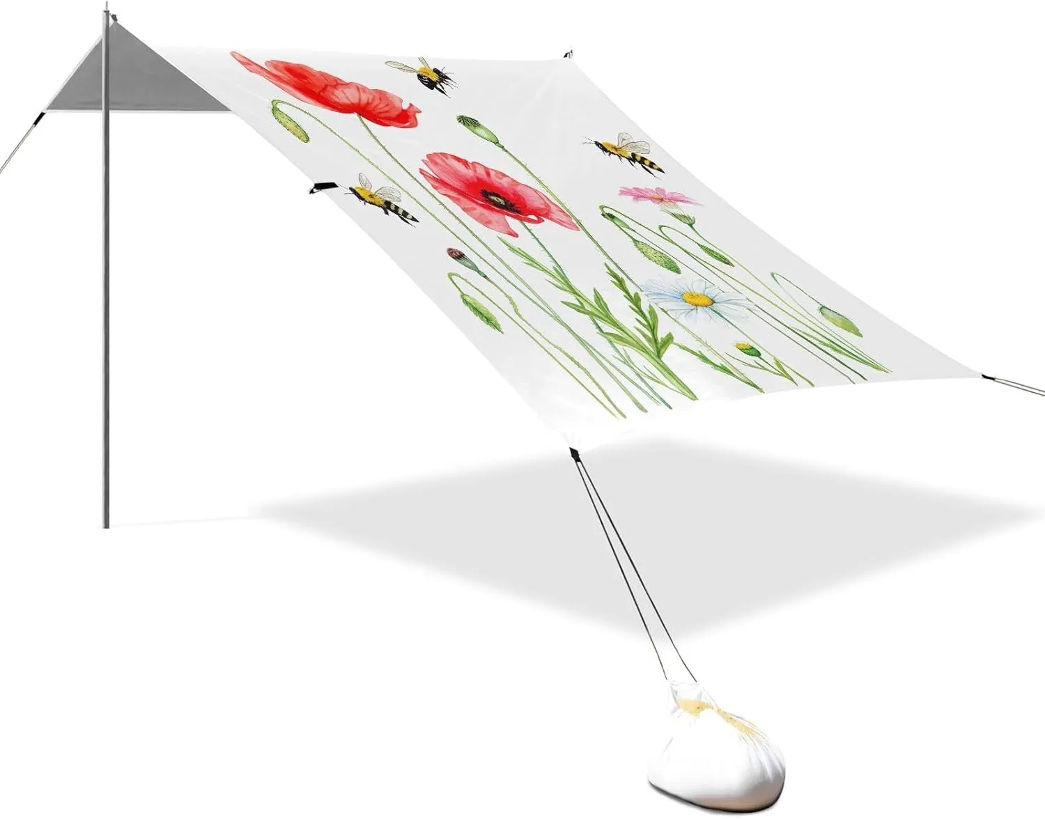 Outdoor Sun Shade Patio Funny Shelters Sand Camping Sun Shelter with Sandbags Anchor Watercolor Wildflowers Bee White Beach Canopy Tent 9.2 ?? minor patty dale sod 10.5 FT 