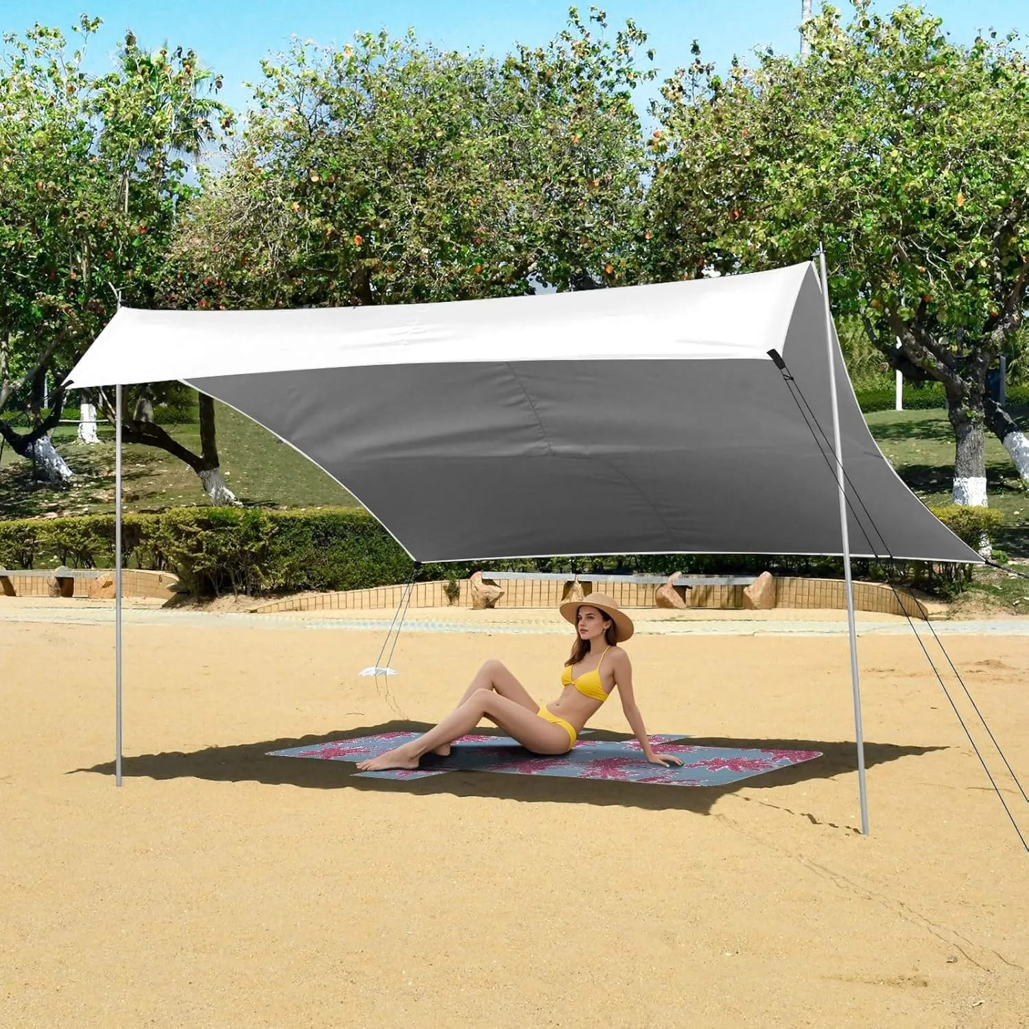 Outdoor Sun Shade Patio Funny Shelters Sand Camping Sun Shelter with Sandbags Anchor Watercolor Wildflowers Bee White Beach Canopy Tent 9.2 ?? minor patty dale sod 10.5 FT 