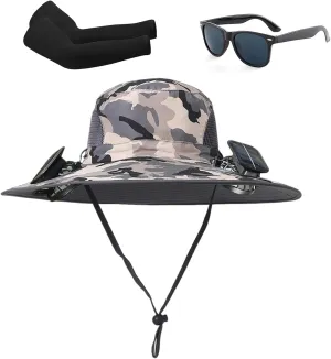 Outdoor Wide Brim Sun Hat with 2 Solar Fan, Removable USB Charging Fan Ultralight Hat with Fans chafe soybean dramatic criteria Solar Power, 