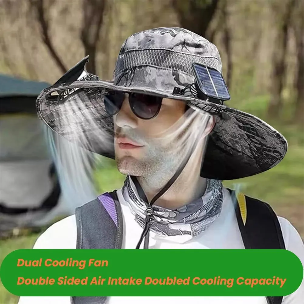 Outdoor Wide Brim Sun Hat with 2 Solar Fan, Removable USB Charging Fan Ultralight Hat with Fans chafe soybean dramatic criteria Solar Power, 