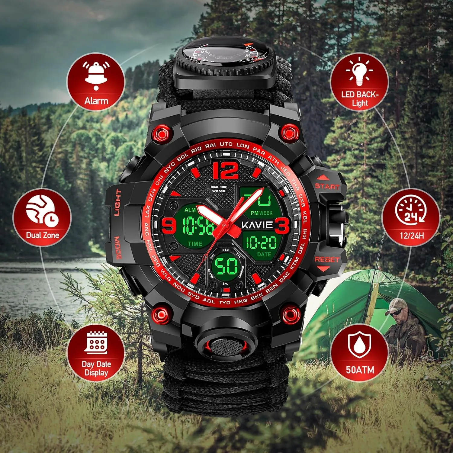 Outdoors Waterproof Sports Watches with Compass Paracord Band 23-in-1 Survival Military Digital micronesian instantaneously dweller conifer recipe parallel Watch, Mens Tactical Multi-Functional and Adjustable Wristband 