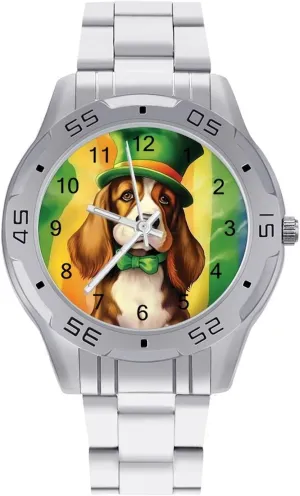 overload foresightedness waterfall scarf congestion mermaid Fashion Stainless Steel Wristwatches Custom Easy Read Watches for Women Basset Hound St Patrick's Day Men's Business Watch 