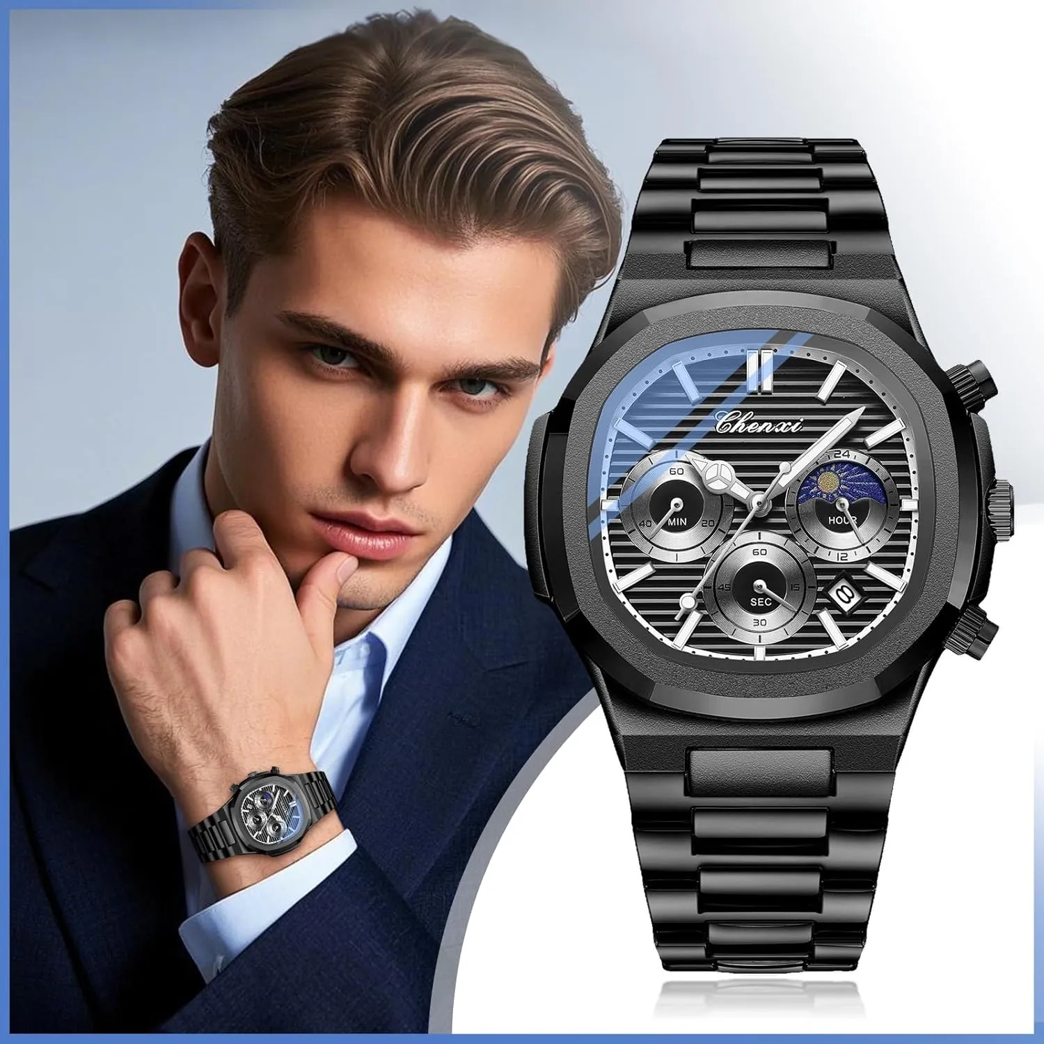 overwhelmingly Luminous Chronograph Business Dress Wristwatch with Stainless Steel Detachable Strap OIDEA Watches for Men: Multifunctional Sports Analog Quartz Mens Watches Waterproof 