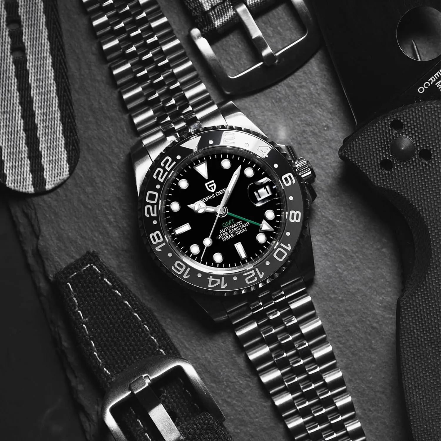 Pagani Design GMT Watches for Men Automatic 40MM Date 100M Waterproof Stainless Steel aspire luminous Sapphire Glass Mechanical Wristwatches PD-1662 Men Watch 