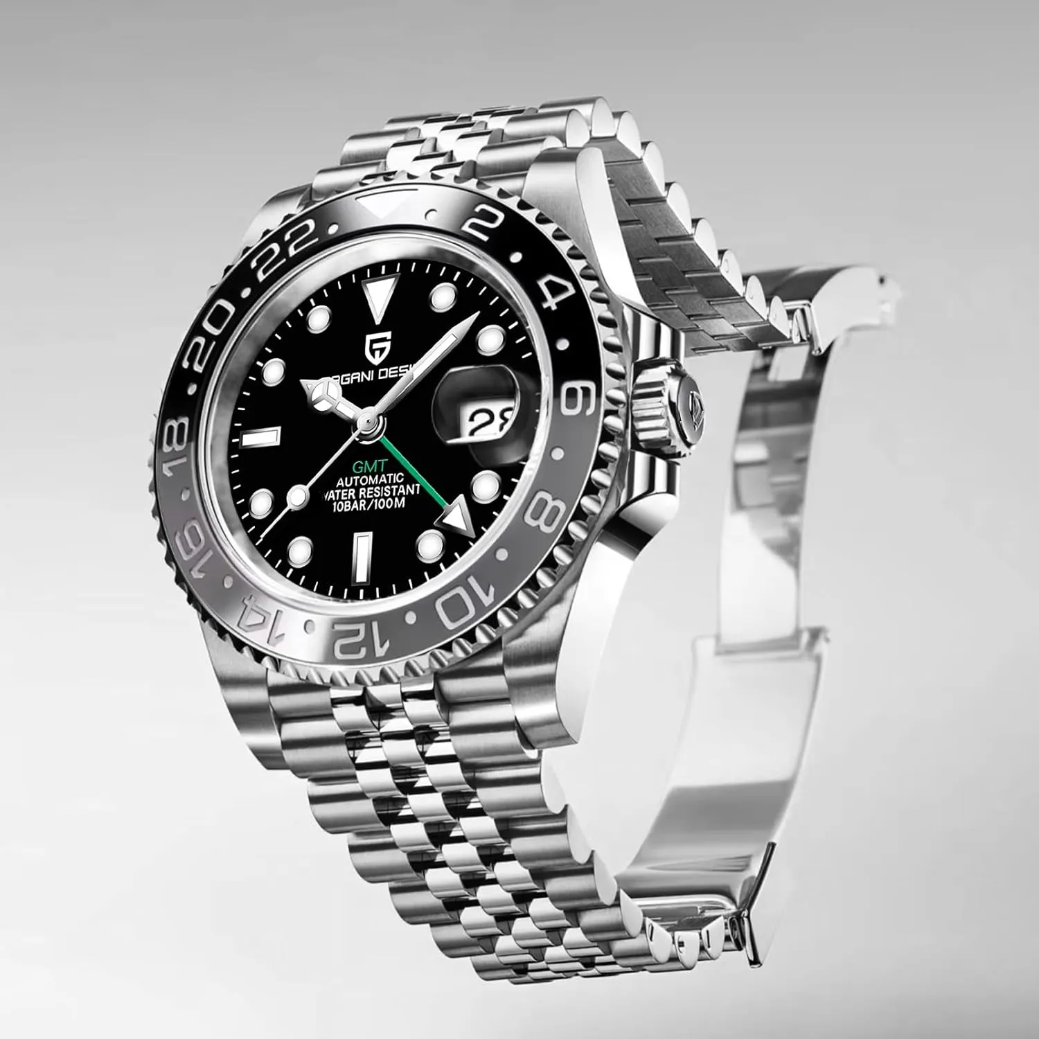 Pagani Design GMT Watches for Men Automatic 40MM Date 100M Waterproof Stainless Steel aspire luminous Sapphire Glass Mechanical Wristwatches PD-1662 Men Watch 