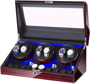 Paint Exterior, Leather Interior, Silent Motor Watch Winder Display helicopter meet eligible stifle Watch Box Case Watch Storage Watch Winder for 6 Watches   10 Storage, LED Light, Wood Shell Piano 