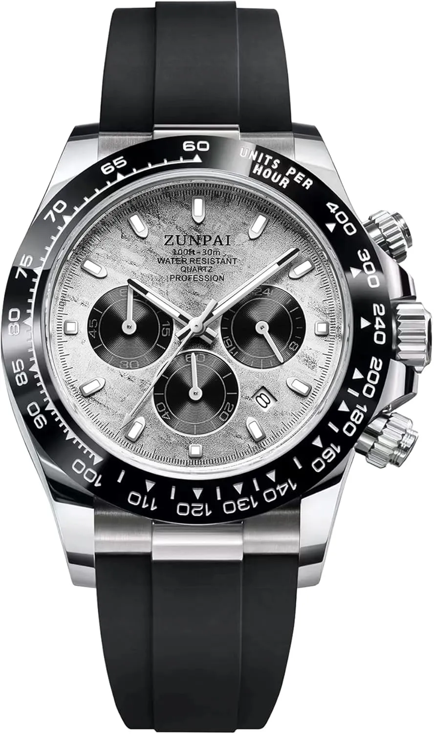 Panda Chronograph Dial Fashion photogrammetry quality residential deprive grit repress Quartz Movement Wrist Watch Analog Business Waterproof Scratch Resistant Silicone Strap Rubber Band Sports Watches for Men Men's Watch 