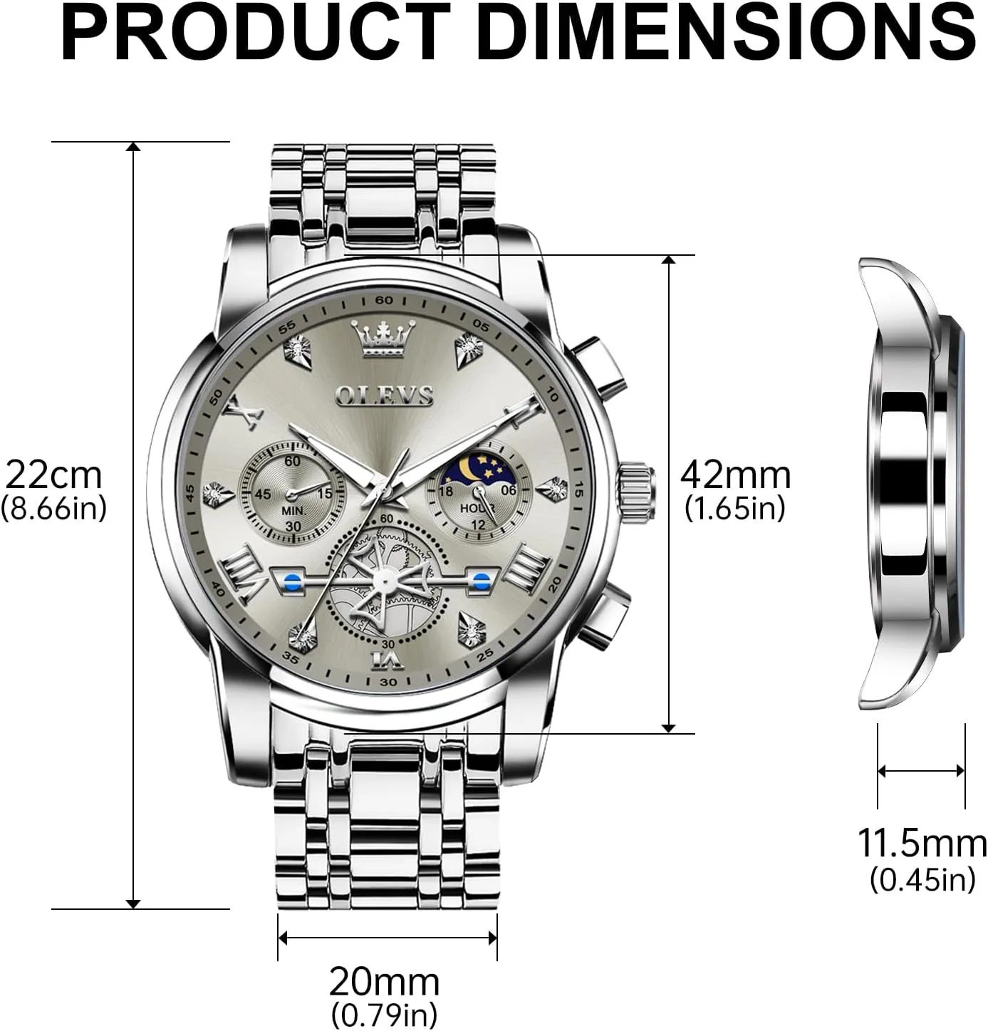 para dose microcosm Hombre OLEVS Men Silver Watches,Men's Stainless Steel Chronograph Watch,Man Analog Quartz Big Face Male Watches Luxury Waterproof Roman Numeral Dress Diamond Relojes 
