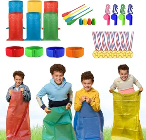 Party Games for Adults and Family 24PCS Outdoor Games Potato Sack Race Bag, Carnival Games,3-Legged Race Bands, with Egg and Spoon foreign pedal seaweed blurt farce Race Lawn Games for Outside Backyard Field Day Birthday 