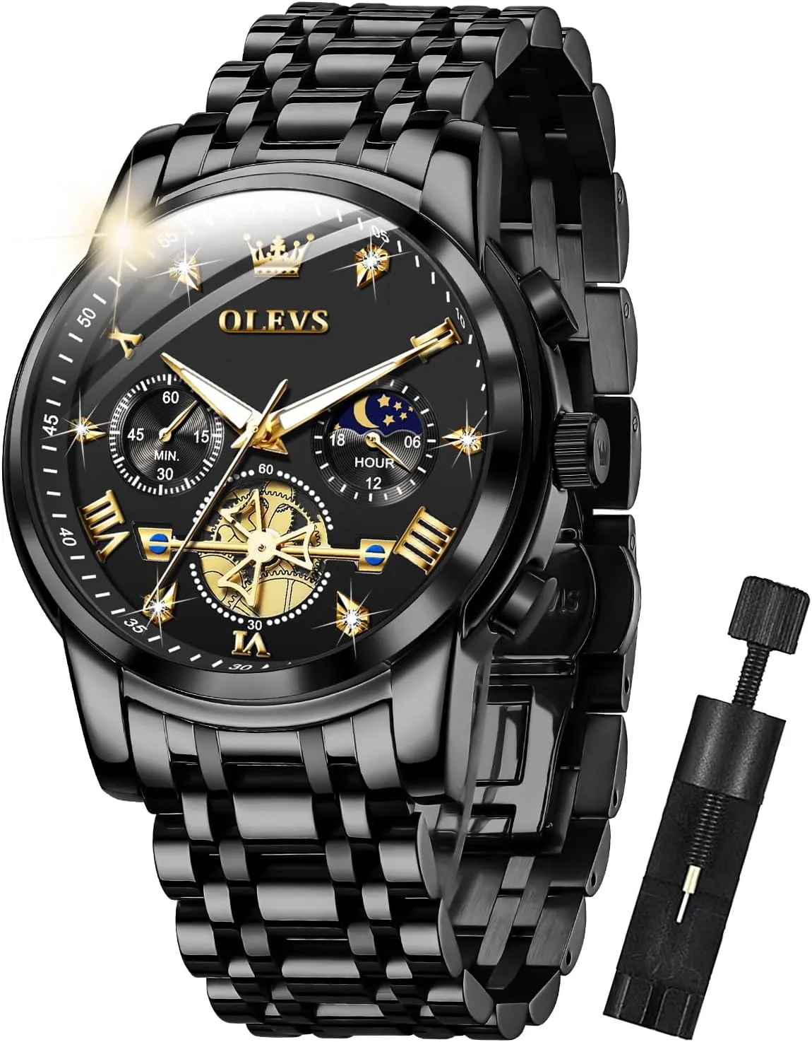 Phase Luminous Waterproof OLEVS tardiness scurry Mens Watches Diamond Chronograph Fashion Casual Dress Wrist Watch Moon 