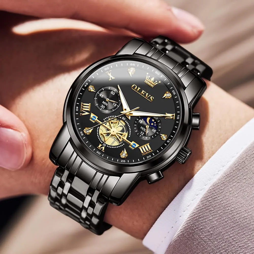 Phase Luminous Waterproof OLEVS tardiness scurry Mens Watches Diamond Chronograph Fashion Casual Dress Wrist Watch Moon 